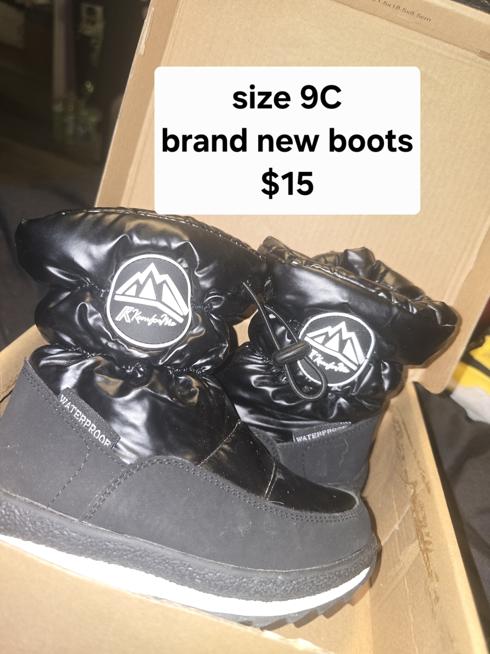 Kids Waterproof Black Winter Boots - Size 9C